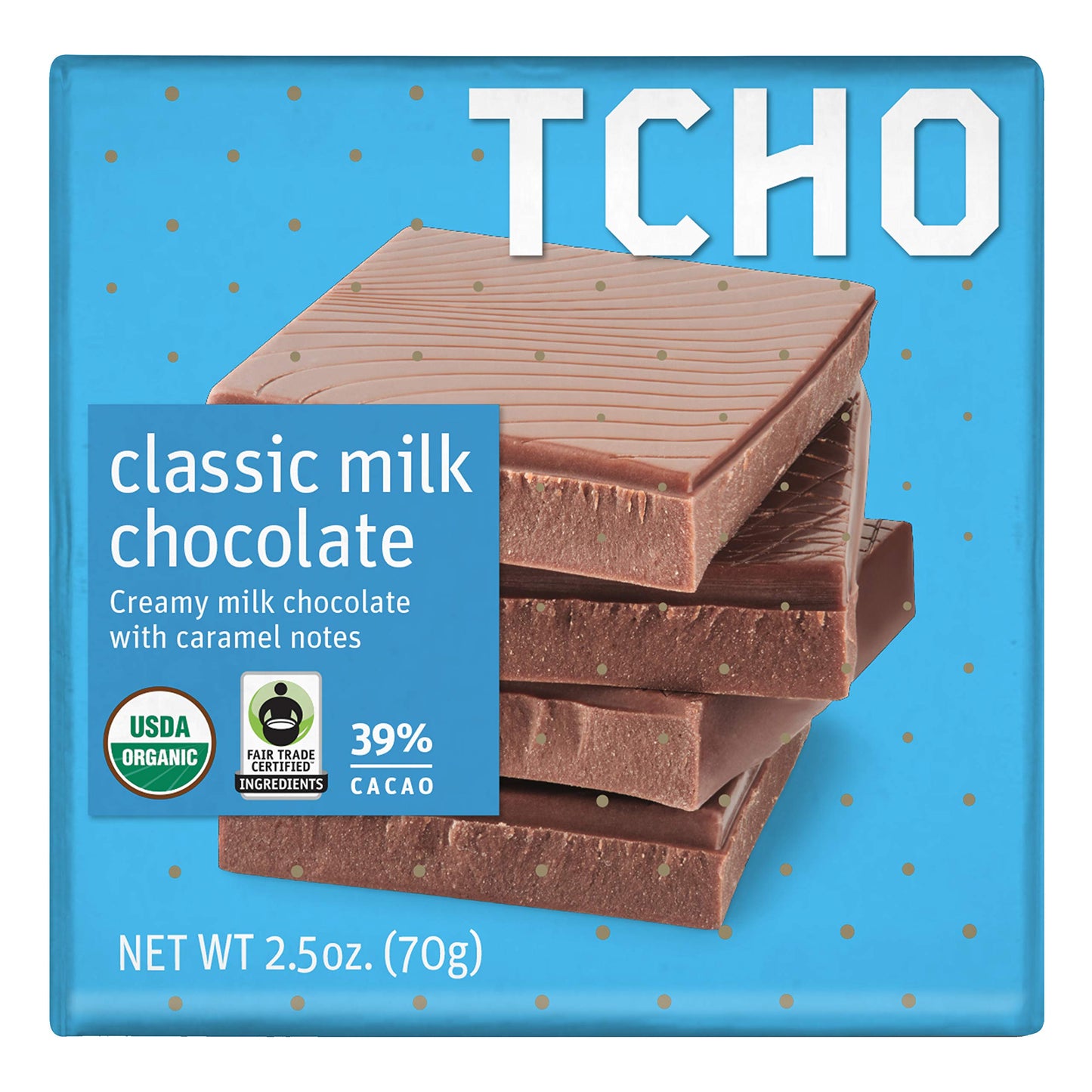 TCHO Milk Chocolate Classic 39%, 70g bar, Pack of 12