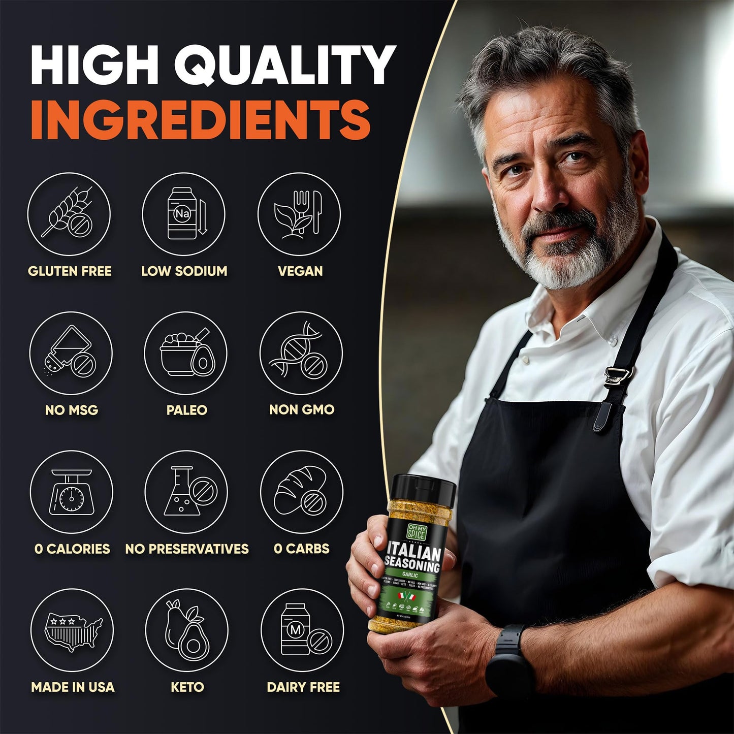 Italian Seasoning Blend Garlic Powder Mix - Gluten Free & Low Sodium Pizza Seasonings For Bruschetta & Spaghetti. Garlic And Her