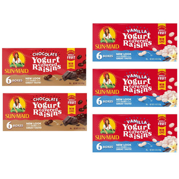 Sun-Maid Yogurt Raisins Variety Pack (Pack Of 30), Vanilla (Pack Of 18), Chocolate (Pack Of 12), Dried Fruit, Non-Gmo, Healthy