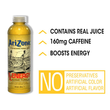 AriZona Energy Drink, 20 Fl Oz - Pack of 24, Caffeine Boost, Refreshing Beverage