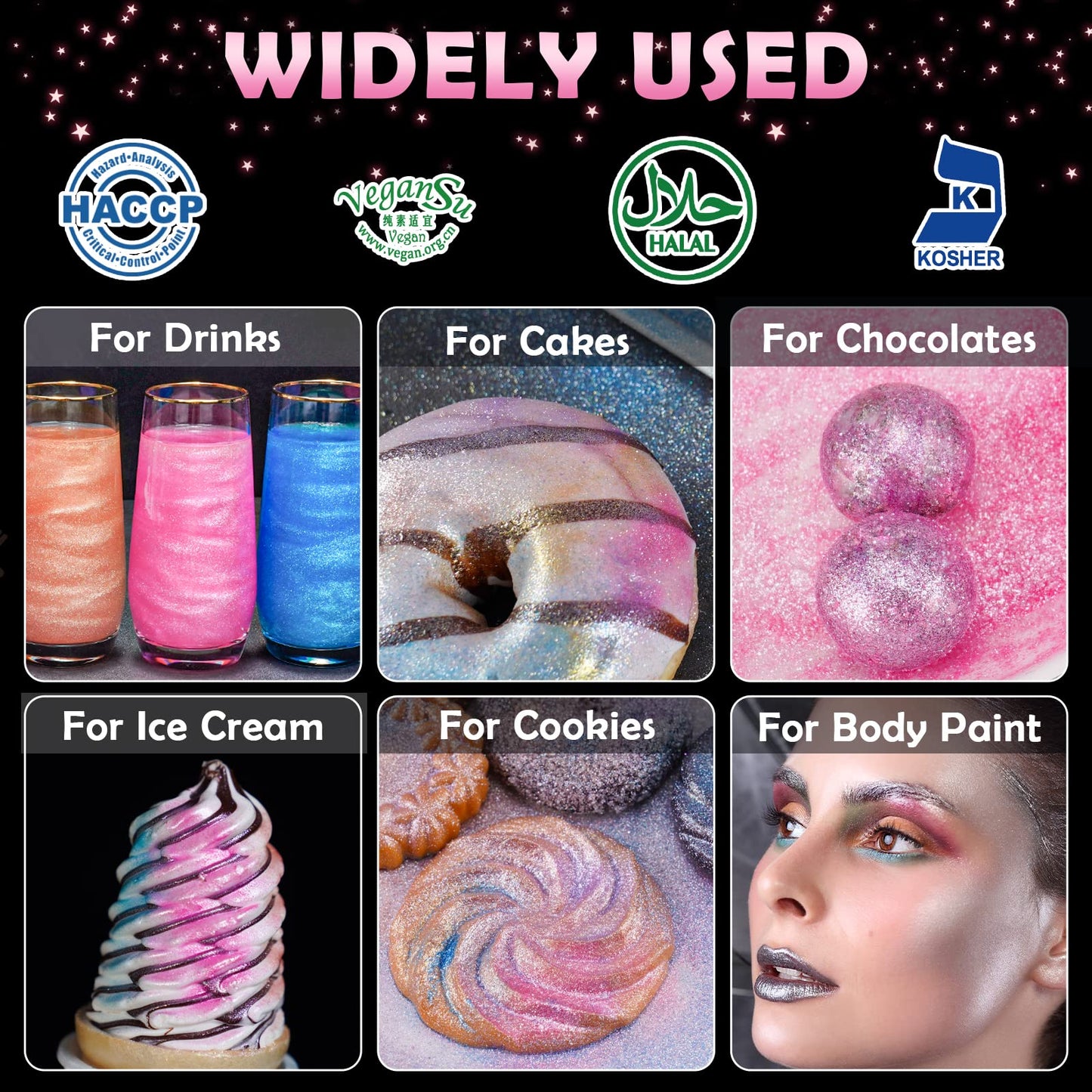 NiHome Edible Food-Grade Glimmer Powder Glitter Luster Dust Metallic Food Decorating Sprinkle Glimmery Dust for Drink Wine Beverage Cake Candy Dessert Bakery Restaurant Vegan (0.18oz/5g Pink)