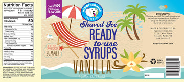 Hypothermias Vanilla Ready To Use Gallon (128 Fl. Oz) Hawaiian Snow Cone Flavors Syrup - Shaved Ice, 100% Pure Cane Sugar