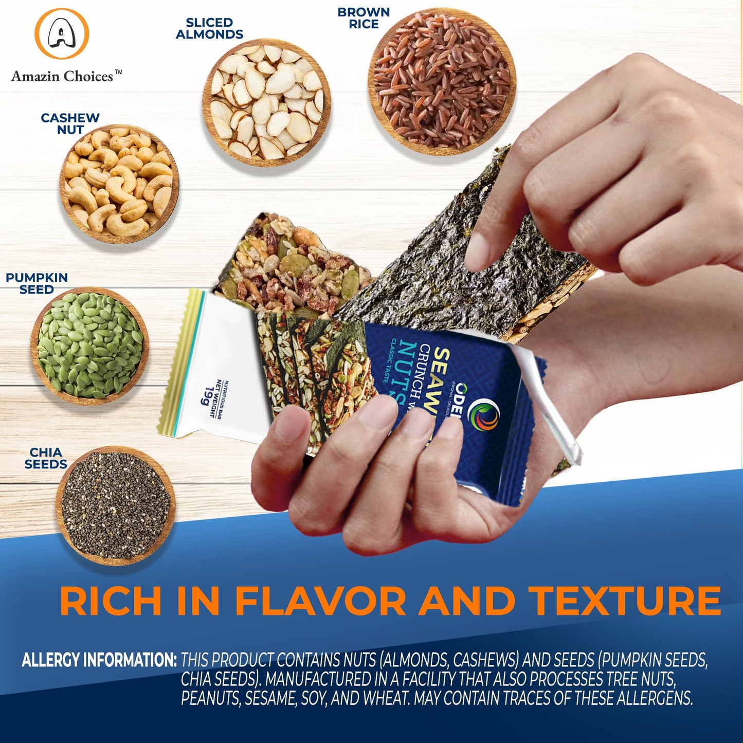 Sea Crunch with Nuts Classic Taste- Amazin Choices Vegan Snack Bars with Cashews Almonds & Pumpkin Seeds - enhanced Asian Chips - Sea Sheets - Sandwich Sea - Variety Pack