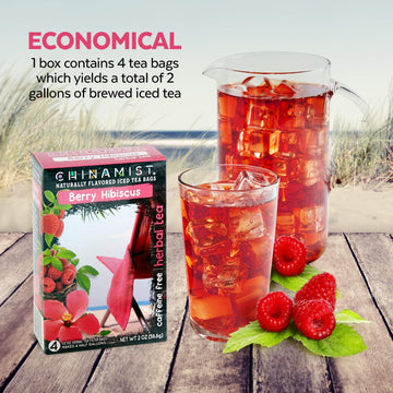 China Mist Iced Tea - Berry Hibiscus Herbal Tea Infusion - Refreshing And Delicious - Each Tea Bag Yields 1/2 Gallon - 4 Bags.