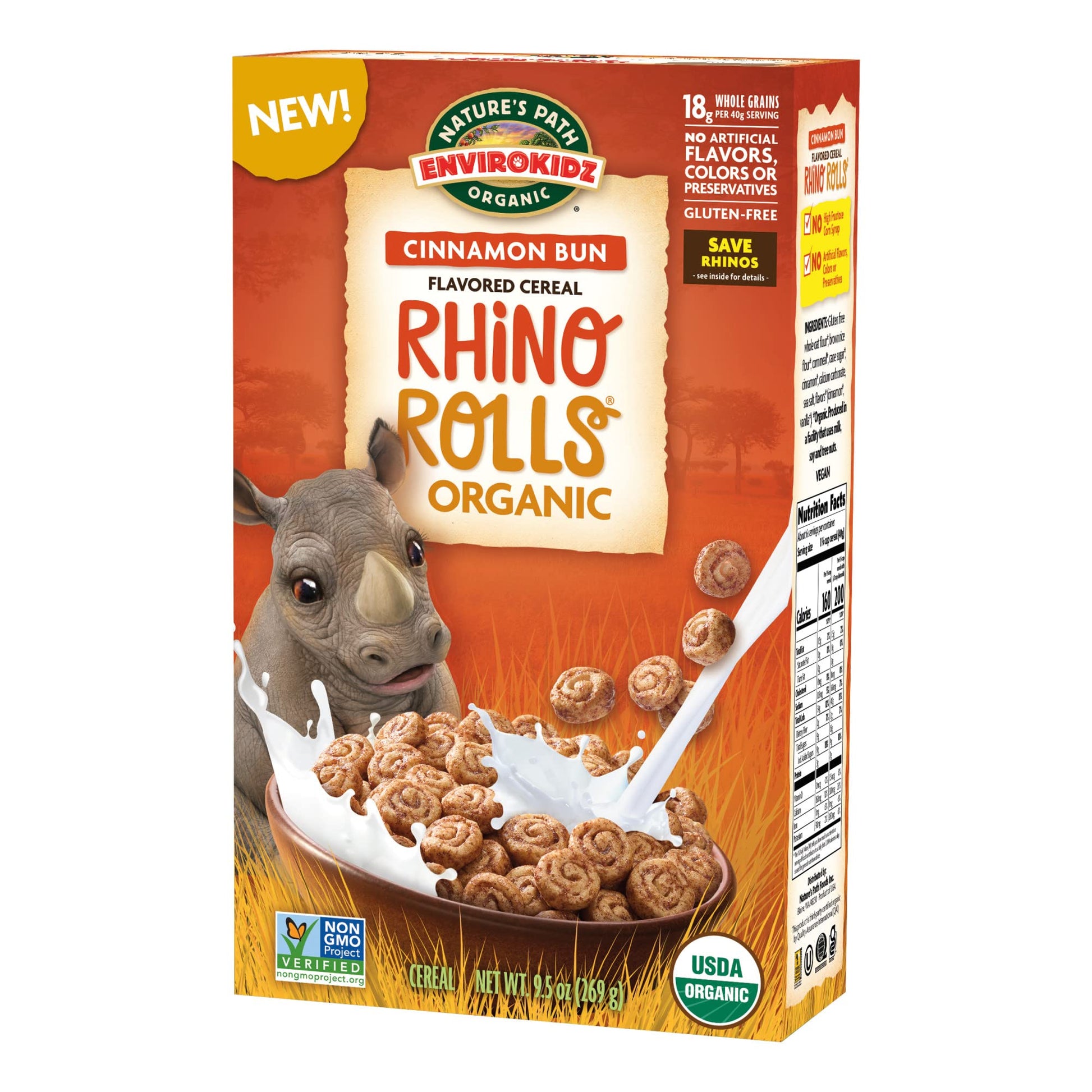 Envirokidz Rhino Rolls Organic Cinnamon Bun Cereal,9.5 Ounce,Gluten Free,Non-Gmo,Envirokidz By Nature'S Path