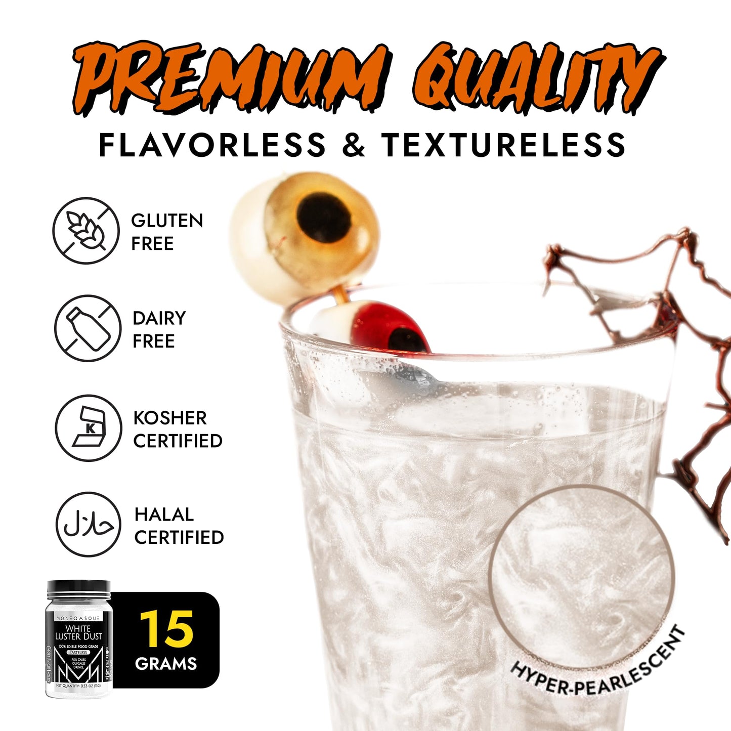 Mon  Gasque White Luster Dust Edible Glitter For Cocktails 15G - Premium White Edible Glitter White - Halloween Cake Glitter Dus
