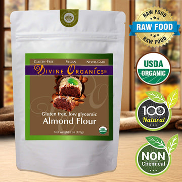 6 Oz Organic Almond Flour Powdered Gluten Free Low Glycemic Non-Gmo By Divine Organics