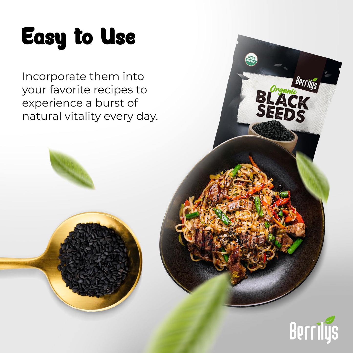 Berrilys Black Seeds - Usda Organic Nigella Sativa, Kalonji & Black Cumin Seeds, Vegan, Gluten-Free - Pure Spice & Health Food,