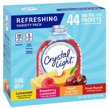 Crystal Light Lemonade, Raspberry Lemonade, Peach iced Tea, & Fruit Punch Powdered Drink Mix Singles Variety Pack (44 ct. On-the