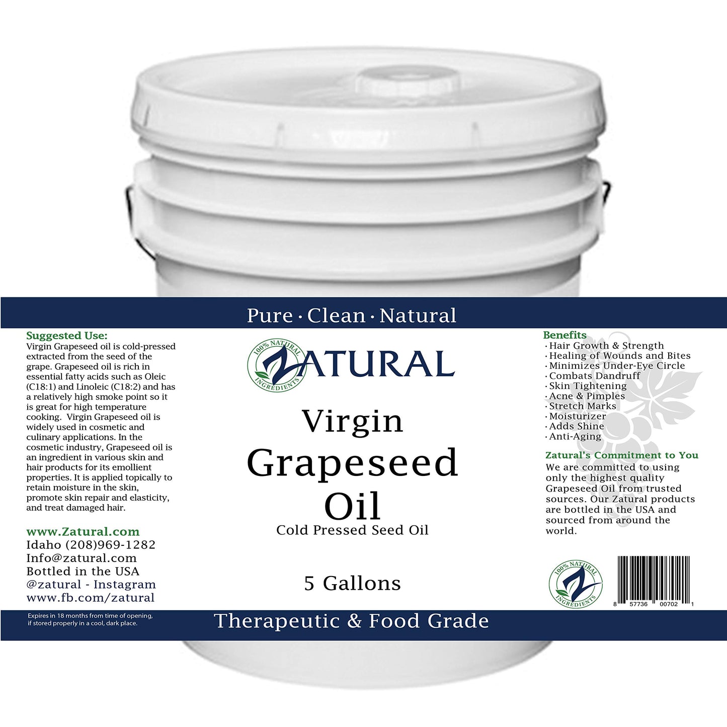 Zatural G Seed Oil, Cold Pressed, 100% Pure, 640 Fl Oz (5 Gallon)