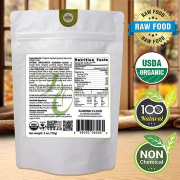 6 oz Organic Almond Flour by Divine Organics - Gluten Free, Low Glycemic, Non-GMO, Perfect for Baking and Cooking