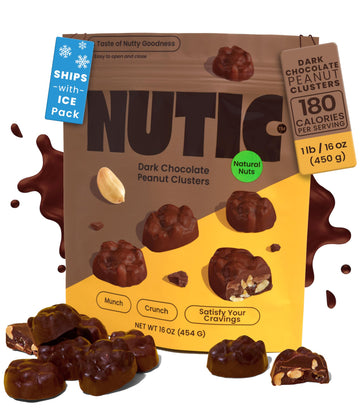 Nutic Dark Chocolate Covered Peanut Clusters - 1Lb, Decadent Snacking & Gift-Ready Treats, Luxurious Chocolate-Covered Peanuts F