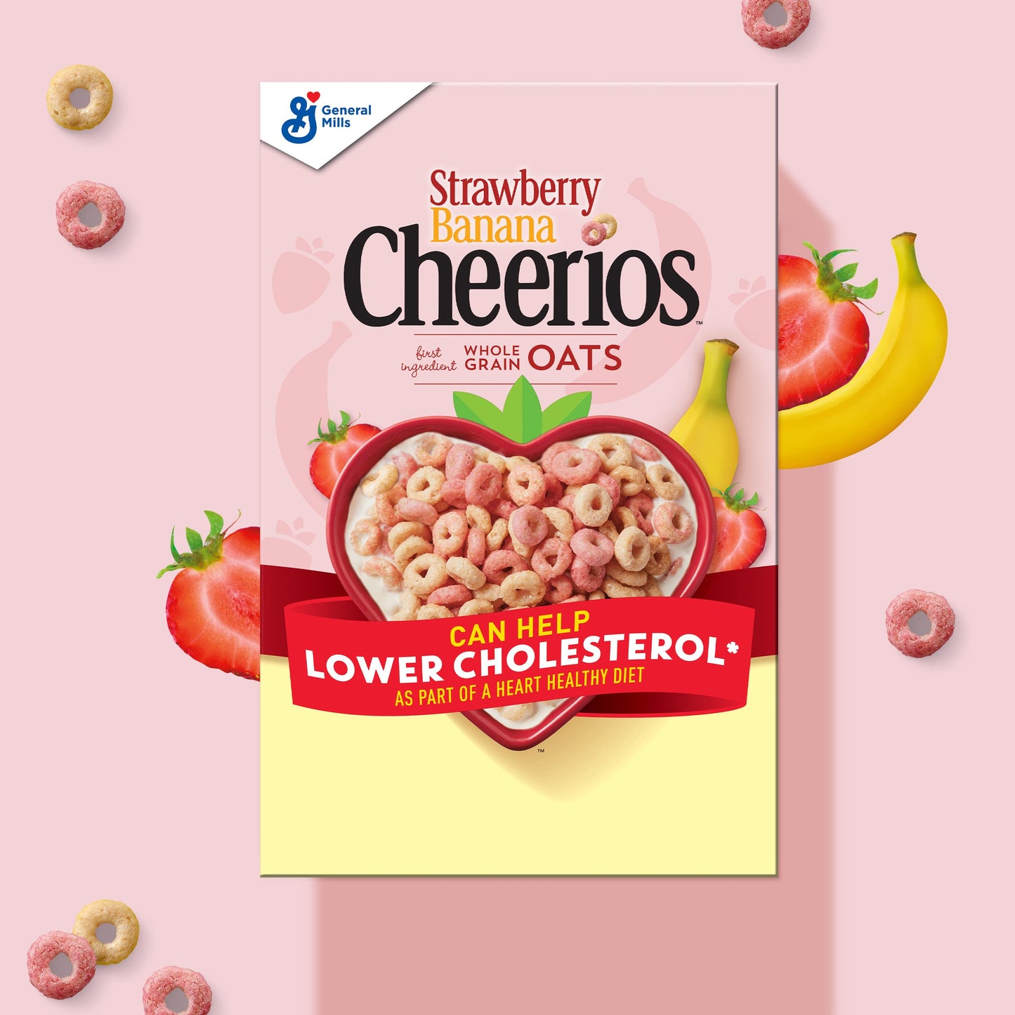 Strawberry Banana Flavored Cheerios Cereal, Limited Edition Happy Heart Shapes, Heart Healthy Cereal With Whole Grain Oats, Large Size, 14.9 Oz
