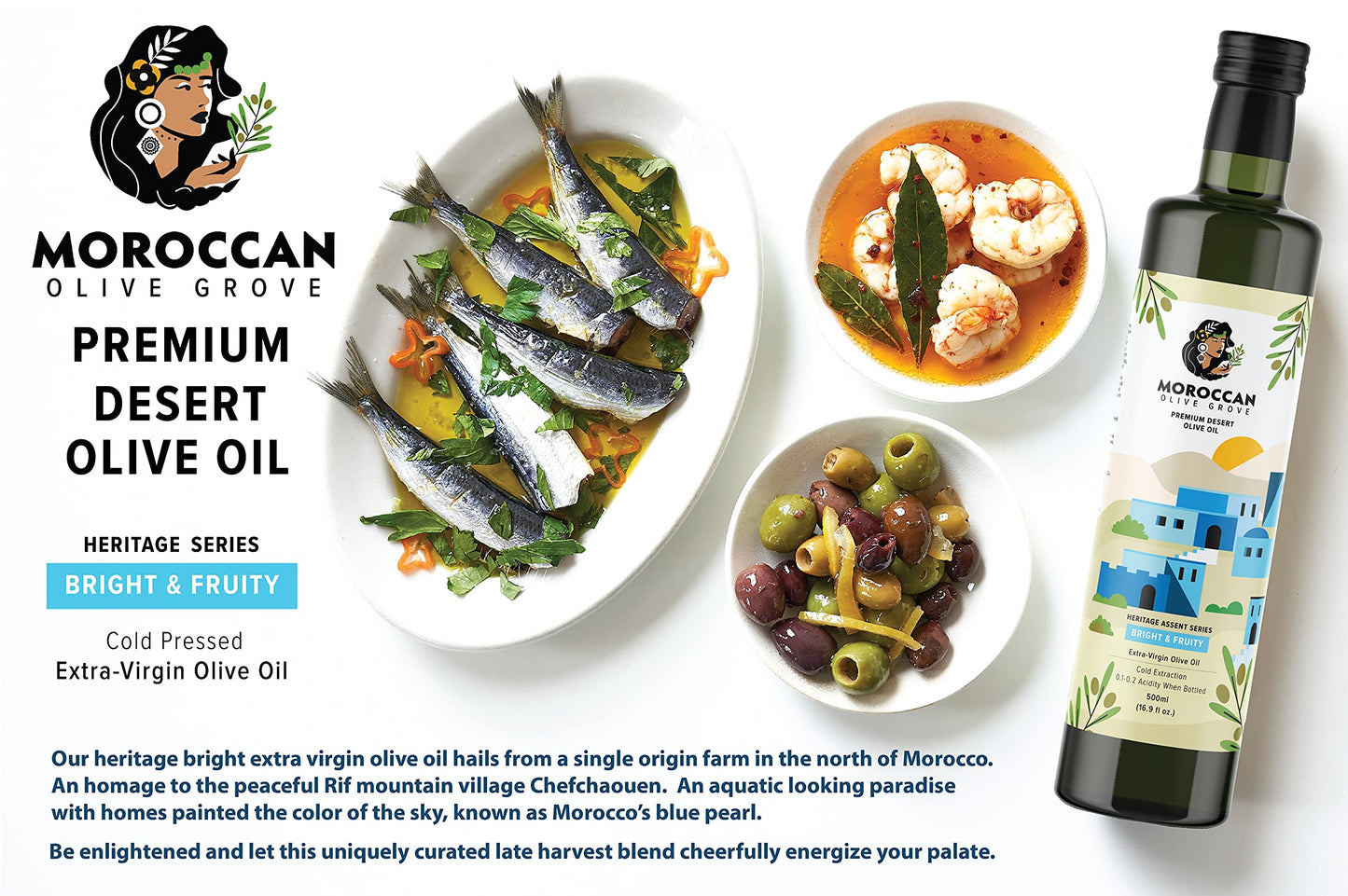Moroccan Olive Grove Extra Virgin Olive Oil - Bright & Fruity - 100% Single Origin - 500ml Bottle