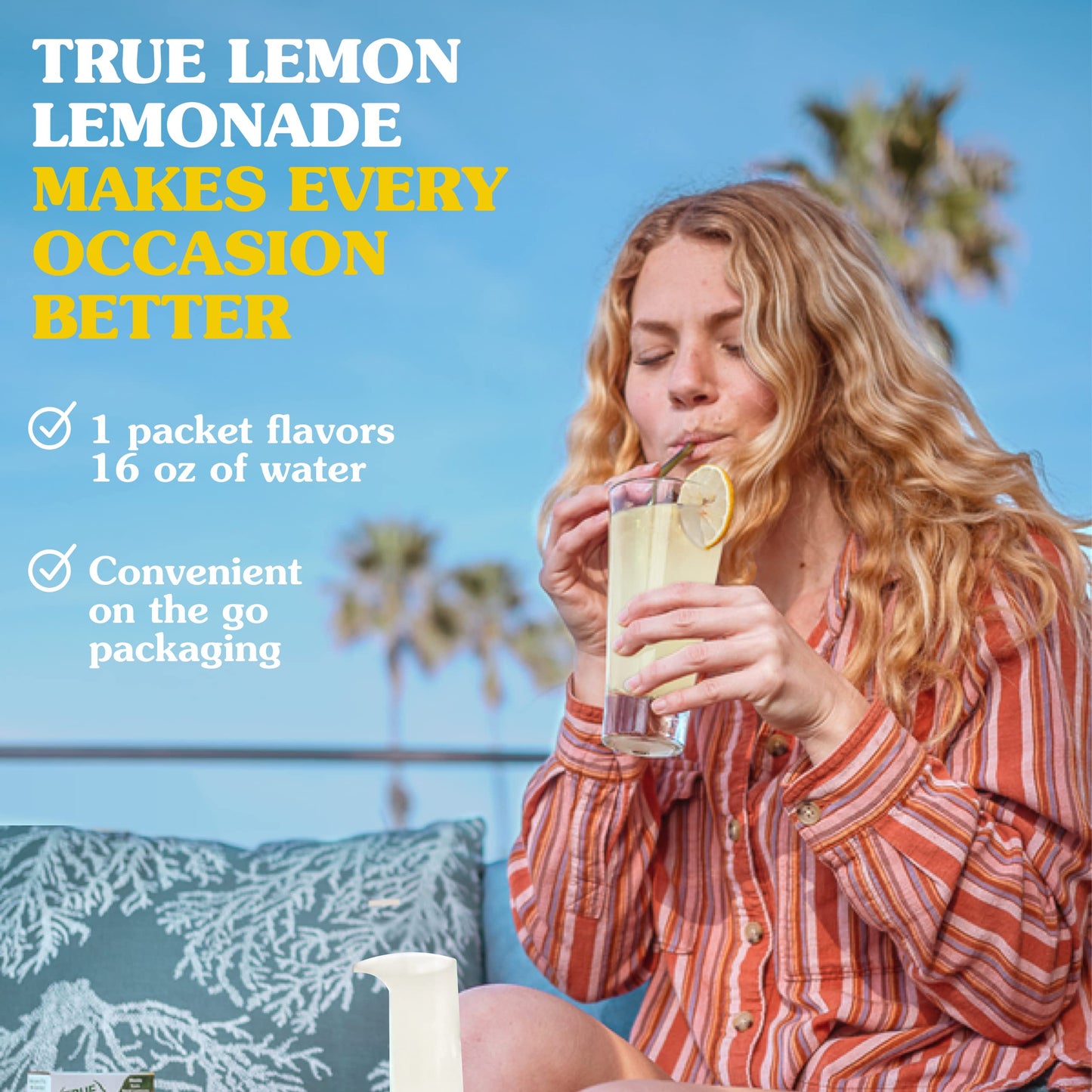 TRUE LEMON Original Lemonade Drink Mix| Made from Real Lemon | No Preservatives, No Artificial Sweeteners, Gluten Free | Water F