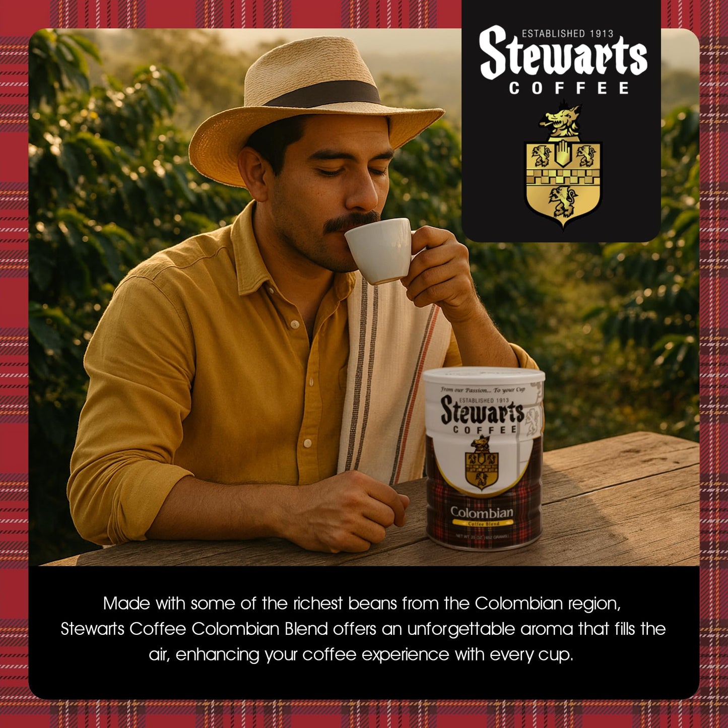 Stewarts Colombian Light Medium Roast Ground Coffee Blend - Mild, Bright, Tasty Flavored Gourmet Coffee Grounds - Great for Hot,