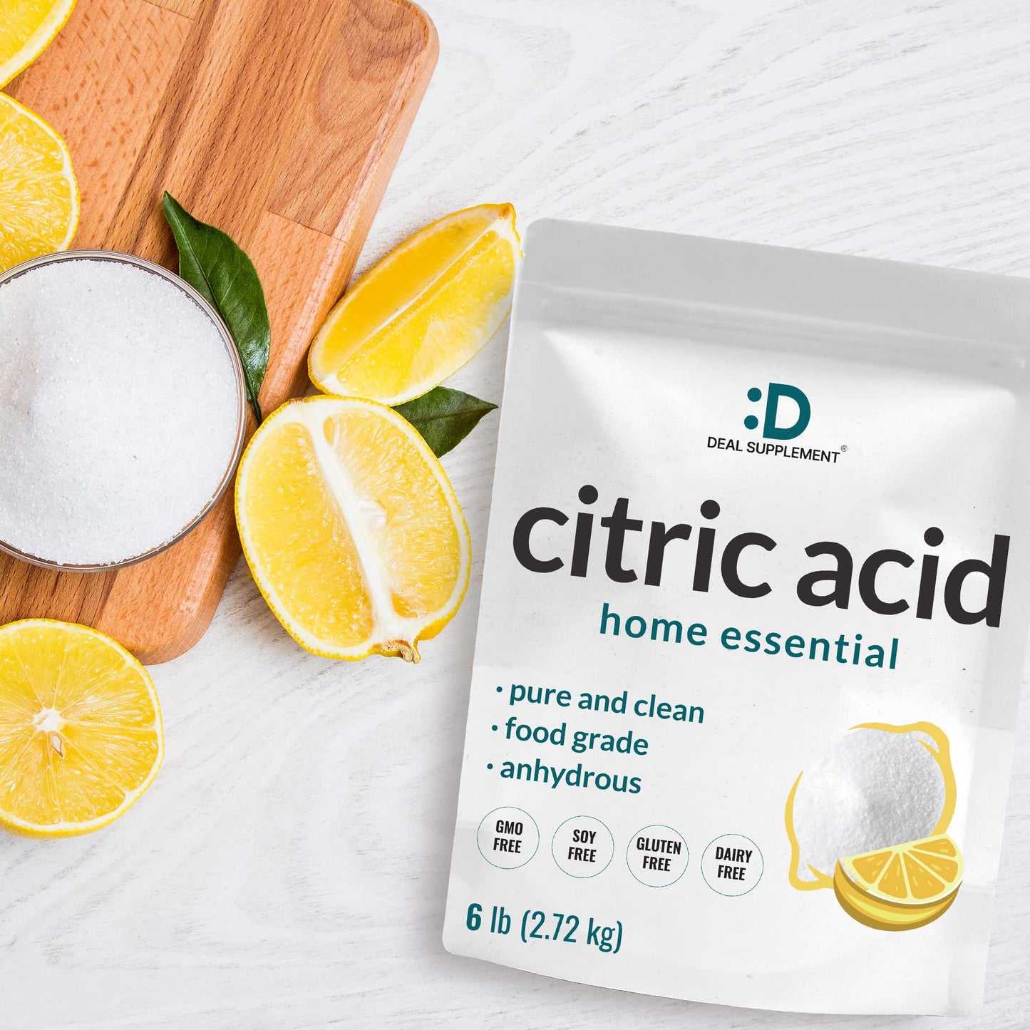 Citric Acid 6 Pounds | Fine Granular Powder, Food Grade, Bulk Supply – Potent Anhydrous Form – Versatile Flavor Enhancer, Preservative, Cleaning, & Homemade Bath S – Additive Free, Non-Gmo