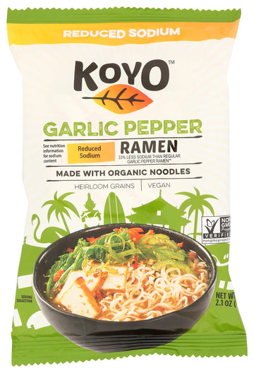 Koyo Reduced Sodium Garlic And Pepper Ramen Made With Organic Noodles 2.1, Pepper,Garlic, 25.2 Ounce, (Pack Of 12)