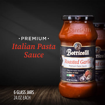 Roasted Garlic Premium Italian Pasta Sauce By Botticelli, 24Oz Jars (Pack Of 6) - Product Of Italy - Gluten-Free - No Added Sugar, Artificial Colors, Flavors, Or Preservatives