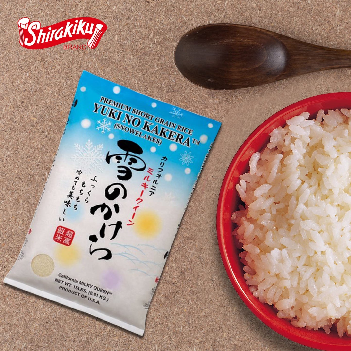 Shirakiku Yuki No Kakera Premium Dried Short Grain Rice | Soft & Fluffy Sweet Sticky Snowflake Sushi Rice | California Milky Que