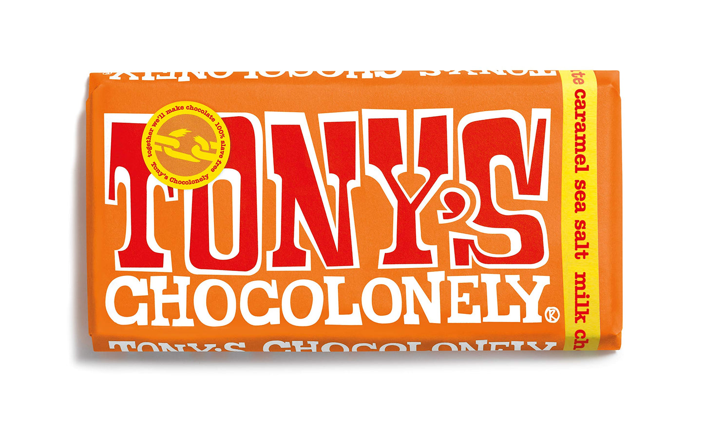 Tonys Chocolonely Fairtrade Caramel And Sea Salt Milk Chocolate Bar 180G