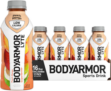 BODYARMOR LYTE, Peach Mango, Electrolyte Drink, 20 Calories, 16 Fl Oz Bottles (12 Pack), Coconut Water Sports Drink, Natural Fla