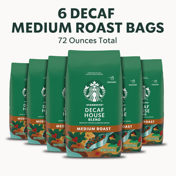 Starbucks Ground Coffee, Medium Roast Coffee, Decaf House Blend, 100% Arabica, 6 Bags (12 Oz Each)
