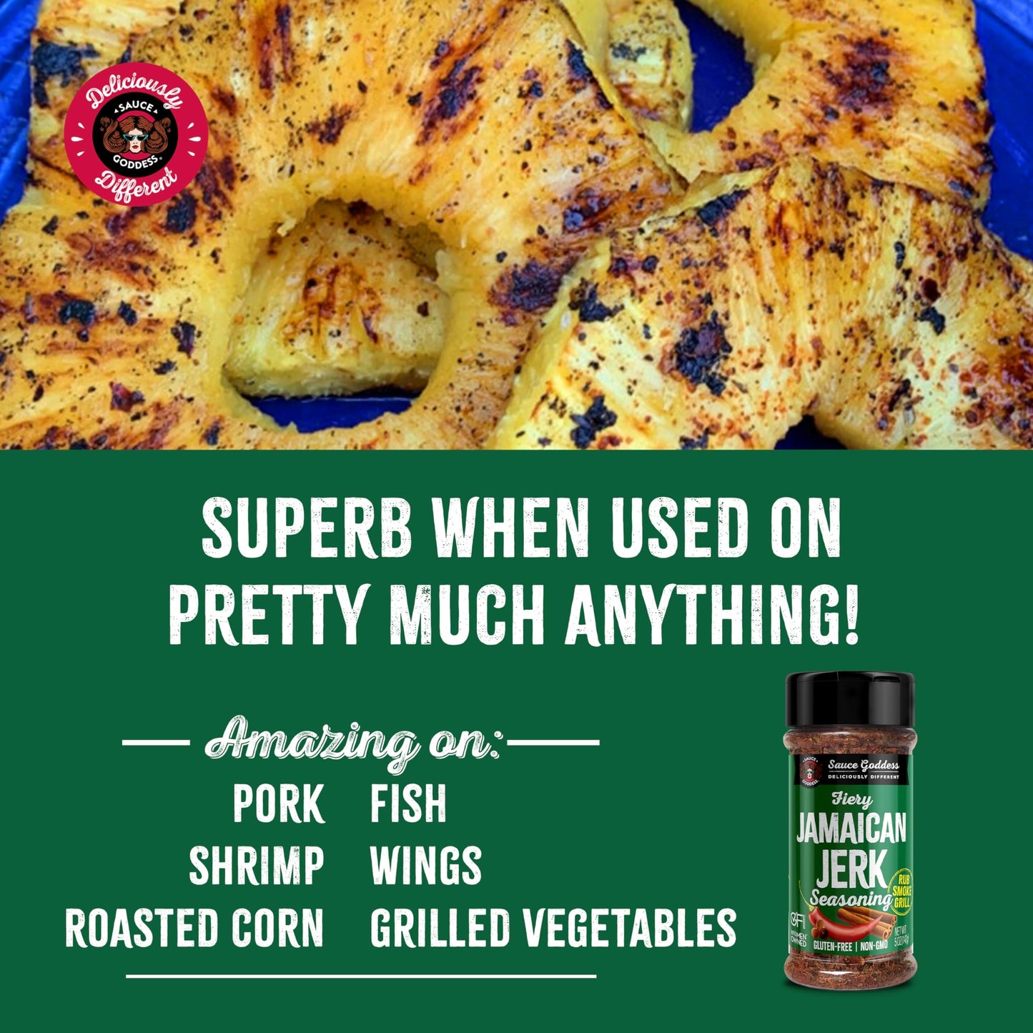 Sauce Goddess Fiery Jamaican Jerk Spice Shaker - Seasonings And Spices For Cooking With Caribbean Flavors! For Chicken, Pork, Se