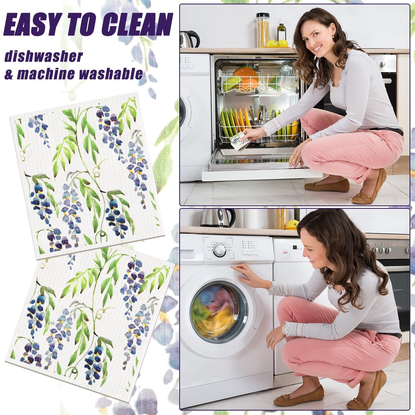 Remagr Swedish Kitchen Dish Towels Wildflowers Kitchen Cloths Reusable Sponge Cleaning Cloths Absorbent Dish Cloth Quick Drying