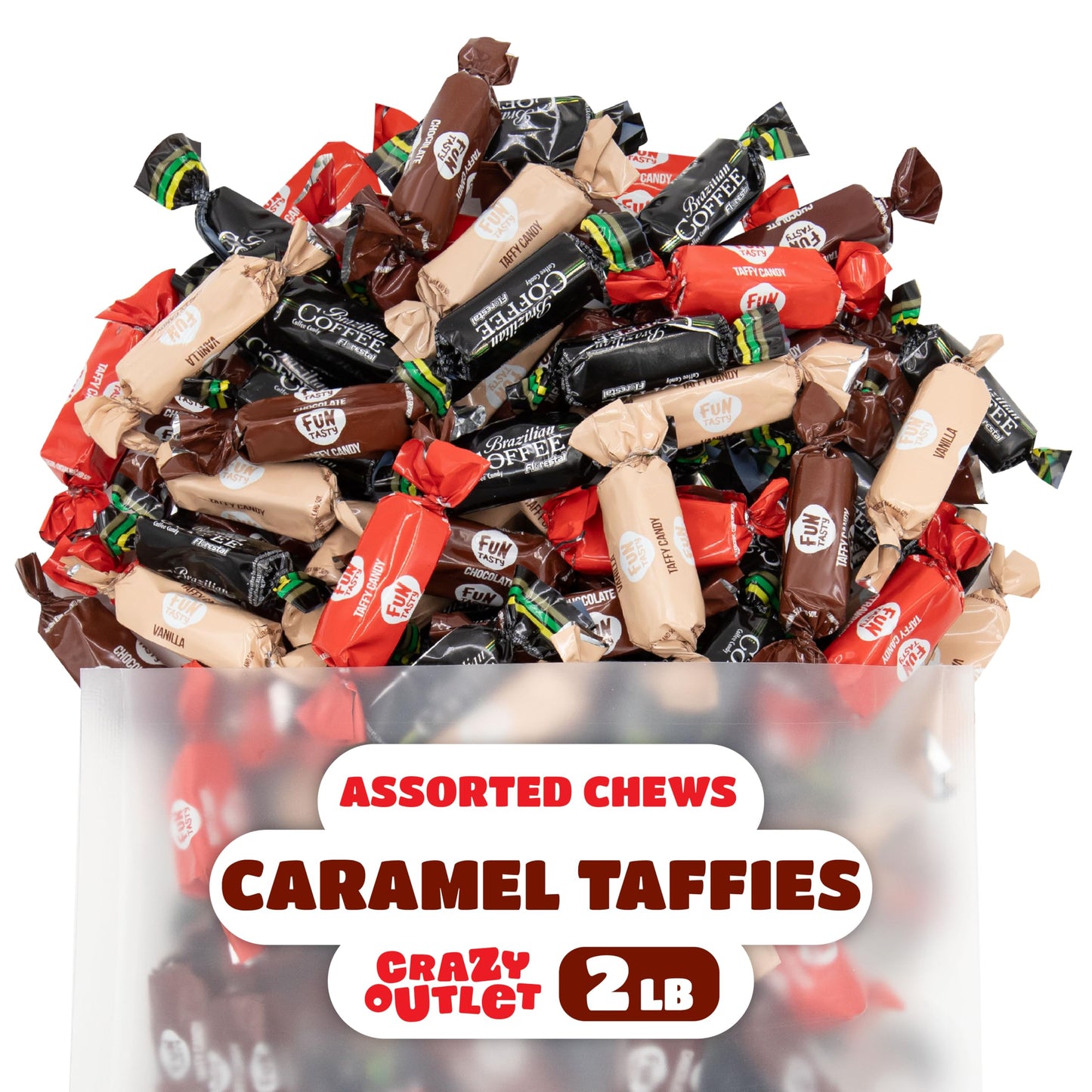 Taffy Candy Mix - 2 Pound Bag (150 Count) - Individually Wrapped Vanilla Chocolate Strawberry Caramels and Coffee Chews - Assorted Candy Variety Pack