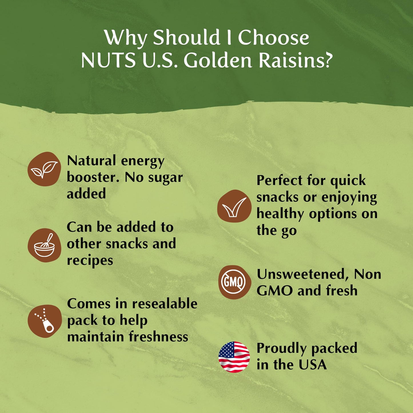 NUTS U.S. - Golden Raisin | All Natural | Non-GMO and No Added Sugar | JUMBO SIZE | Packed in a Resealable Bag!!! (2 LBS)