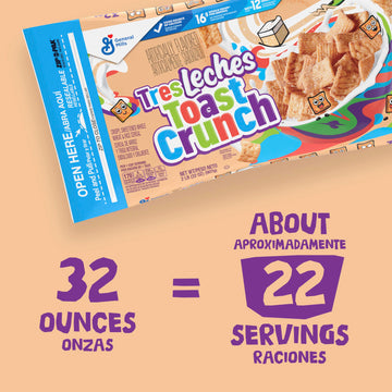 Tres Leches Toast Crunch Breakfast Cereal, Crispy Tres Leches Flavored Cinnamon Cereal, Resealable Bag, 32 Oz