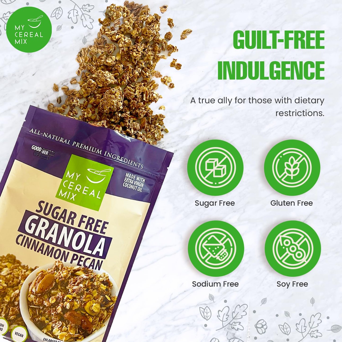 Sugar Free Granola - Cinnamon Pecan (Non-Gmo, Gluten Free, Soy Free, Sodium Free, No Sugar Alcohols, All Natural Ingredients, Ve