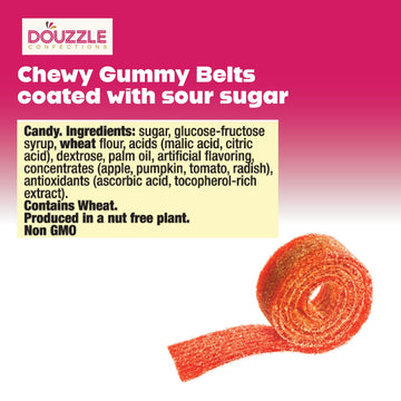 DOUzzle Back To School Sour Belts Chewy Candy Strips Red Strawberry (4 OZ - 1 Pack) Goodie Bag Stuffer, Pinata Filler - Kosher P