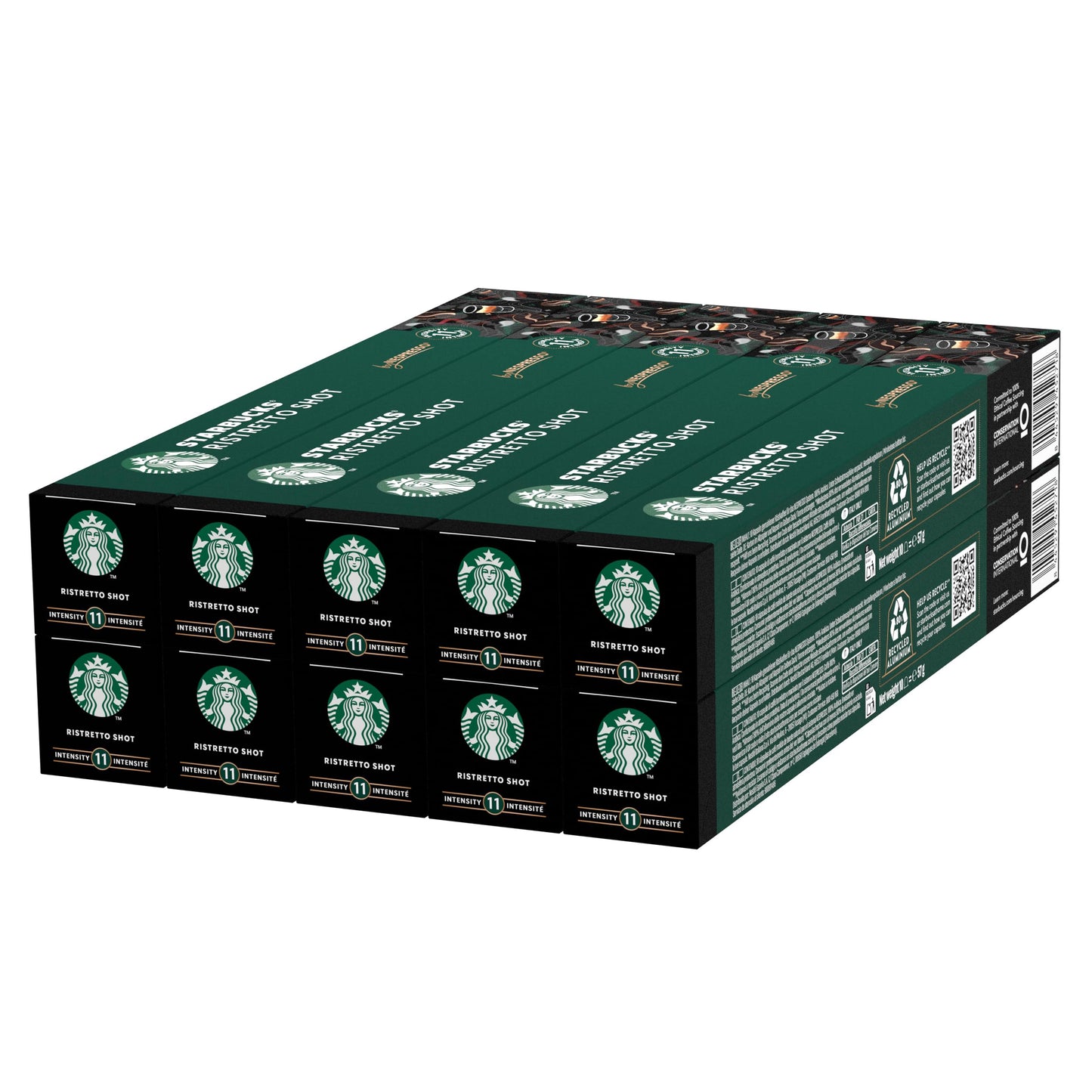 Starbucks Ristretto Shot By Nespresso Dark Roast Coffee Pods X10 (Pack Of 10 Total 100 Units) - Intensity 11 & 100% Arabica