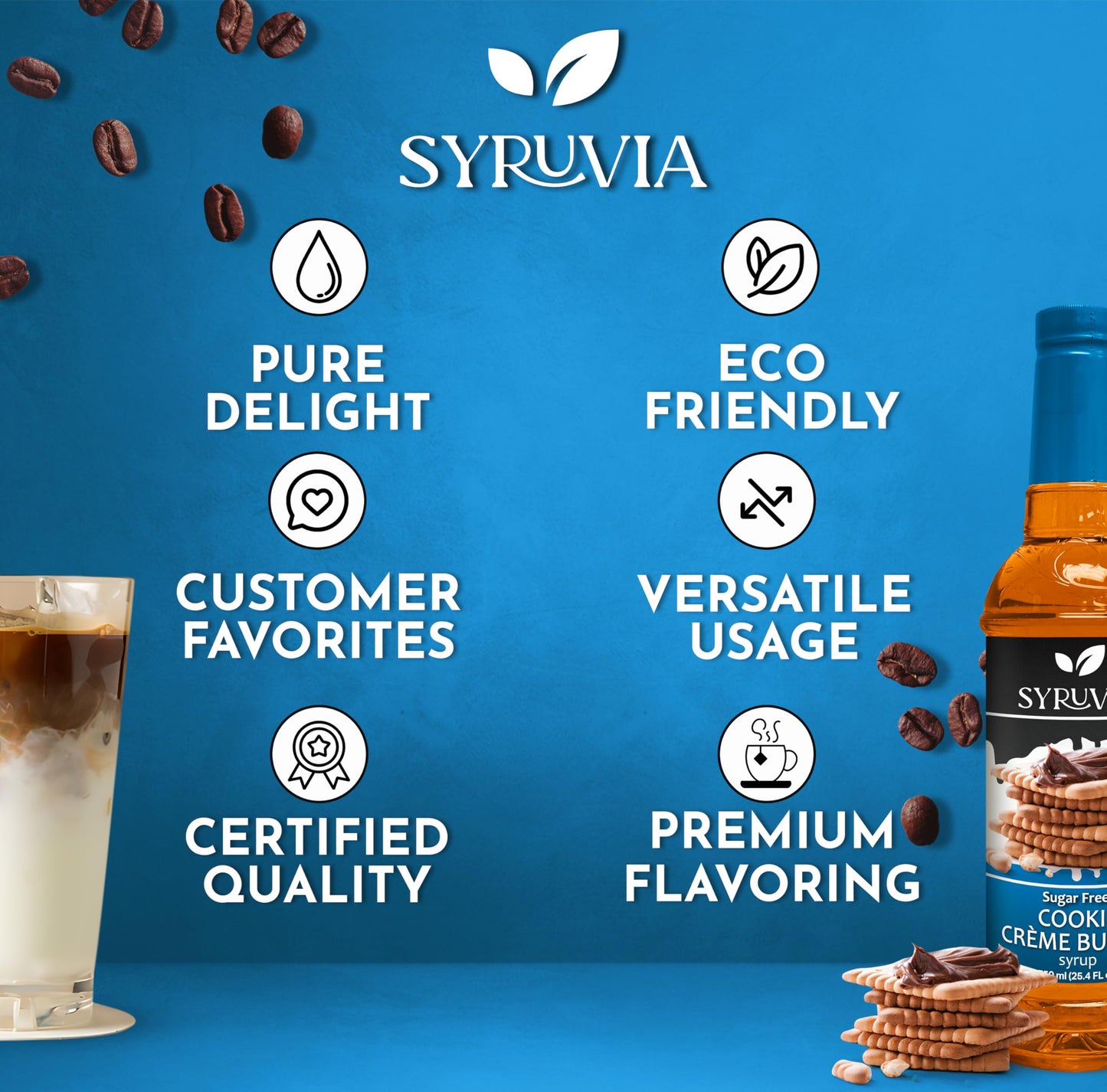 Syruvia Sugar-Free Cookie Butter Coffee Syrup - 25.4 Fl Oz Premium Coffee Flavoring Syrup - 0 Calorie- Kosher Coffee Syrups, Glu