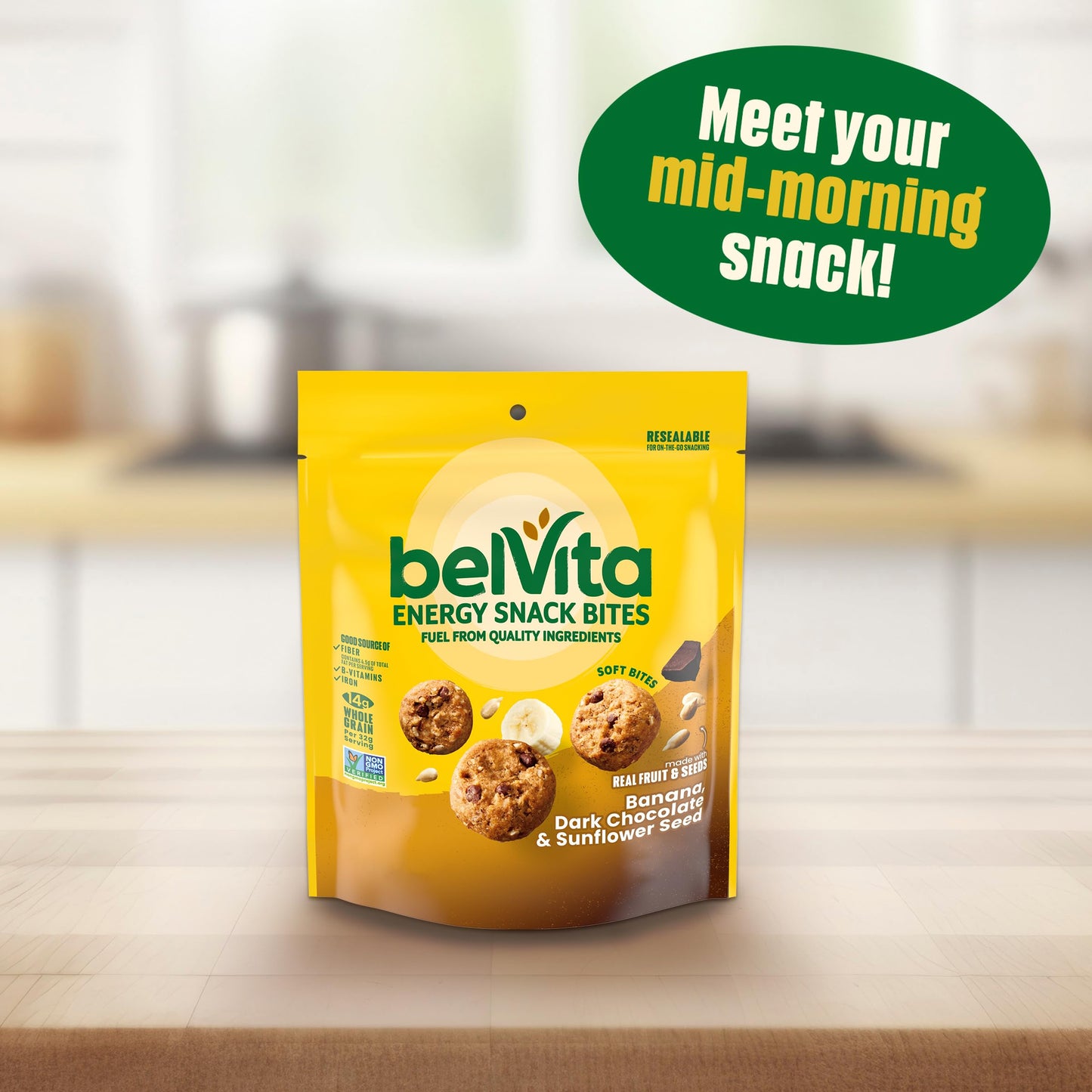 belVita Energy Snack Bites, Banana, Dark Chocolate and Sunflower Seed, 5 oz Bag