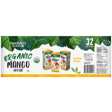 Sunberry Farms Organic Mango Nectar Juice Boxes, 6.75 Fl Oz, 32 Pack, Gluten Free, Non-GMO, All Natural Refreshing Drink