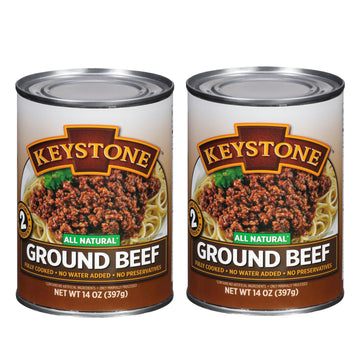 Keystone All Natural Ground Beef 14 Ounce Long Term Emergency Survival Food Canned Meat | Fully Cooked Ready To Eat | Gluten Free Family Pack Of 2
