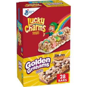 Golden Grahams Lucky Charms Breakfast Cereal Treat Bars Variety Pack, Kids Snacks, 28 ct