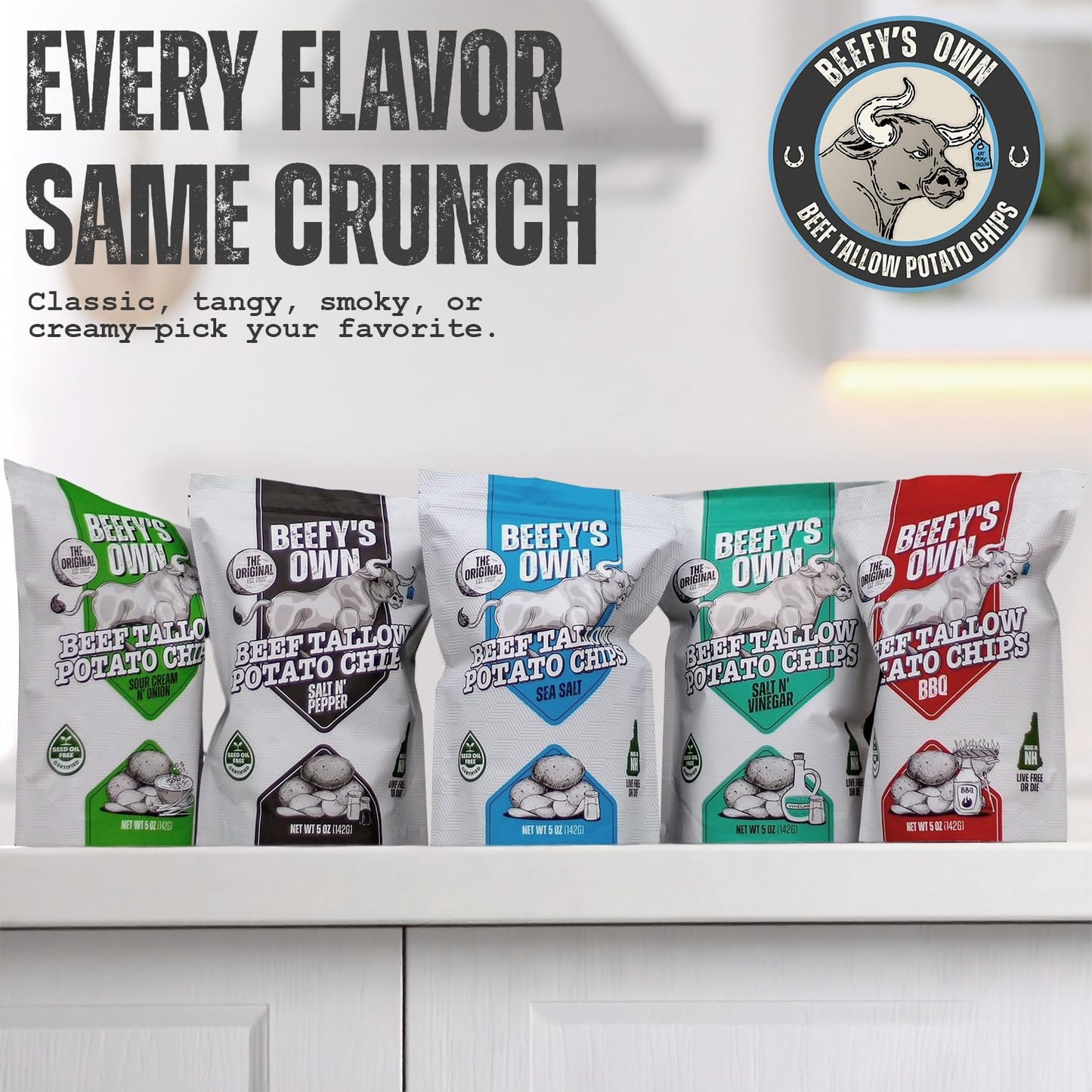 Beefys Own - Beef Tallow Chips | Gluten Free Potato Chips | Made with Non-GMO Potatoes & Beef Tallow | Seed Oil Free | Crispy &
