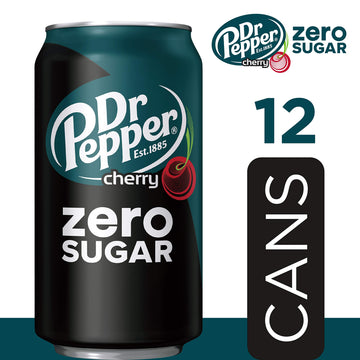 Dr Pepper Zero Sugar Cherry Soda, 12 Fl Oz Cans, 12 Pack - Refreshing Cherry Flavor, No Sugar Added