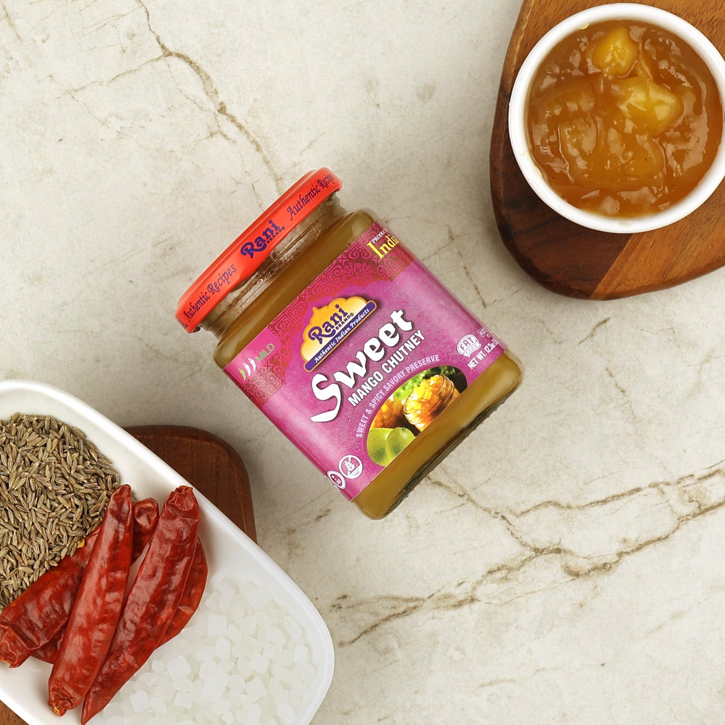 Rani Sweet Mango Chutney (Indian Preserve) 12.3Oz (350G) Glass Jar, Ready To Eat, Vegan, Pack Of 5+1 ~ Gluten Free, All Natural,