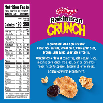 Kelloggs Raisin Bran Crunch Breakfast Cereal, Good Source of Fiber, 15.4 oz