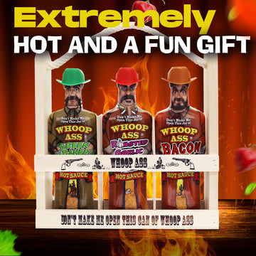 WHOOP ASS Premium Bacon Hot Sauce Gift Set - Green Habanero & Roasted Garlic - 5.6 oz (Pack of 3)