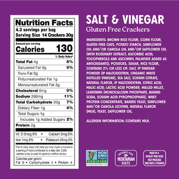 Milton s Gluten Free Crackers, Salt & Vinegar - Non-GMO Project Verified, Kosher, Certified Gluten Free Snack, 5 Grains In Ever