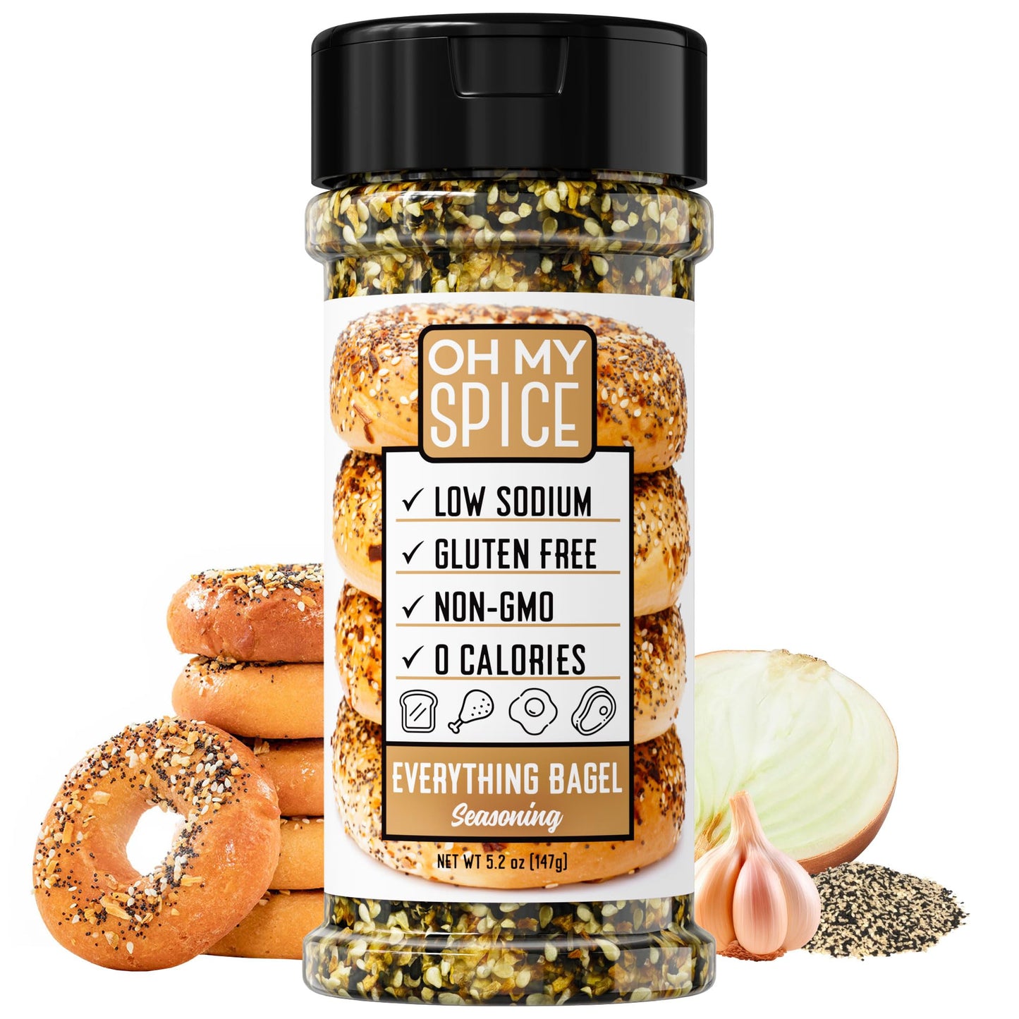 Everything Bagel Seasoning - Gluten Free & Keto Sesame Seeds Blend with Onion, Garlic, Sea Salt & Poppy Seed. Salmon, Sushi, Avo