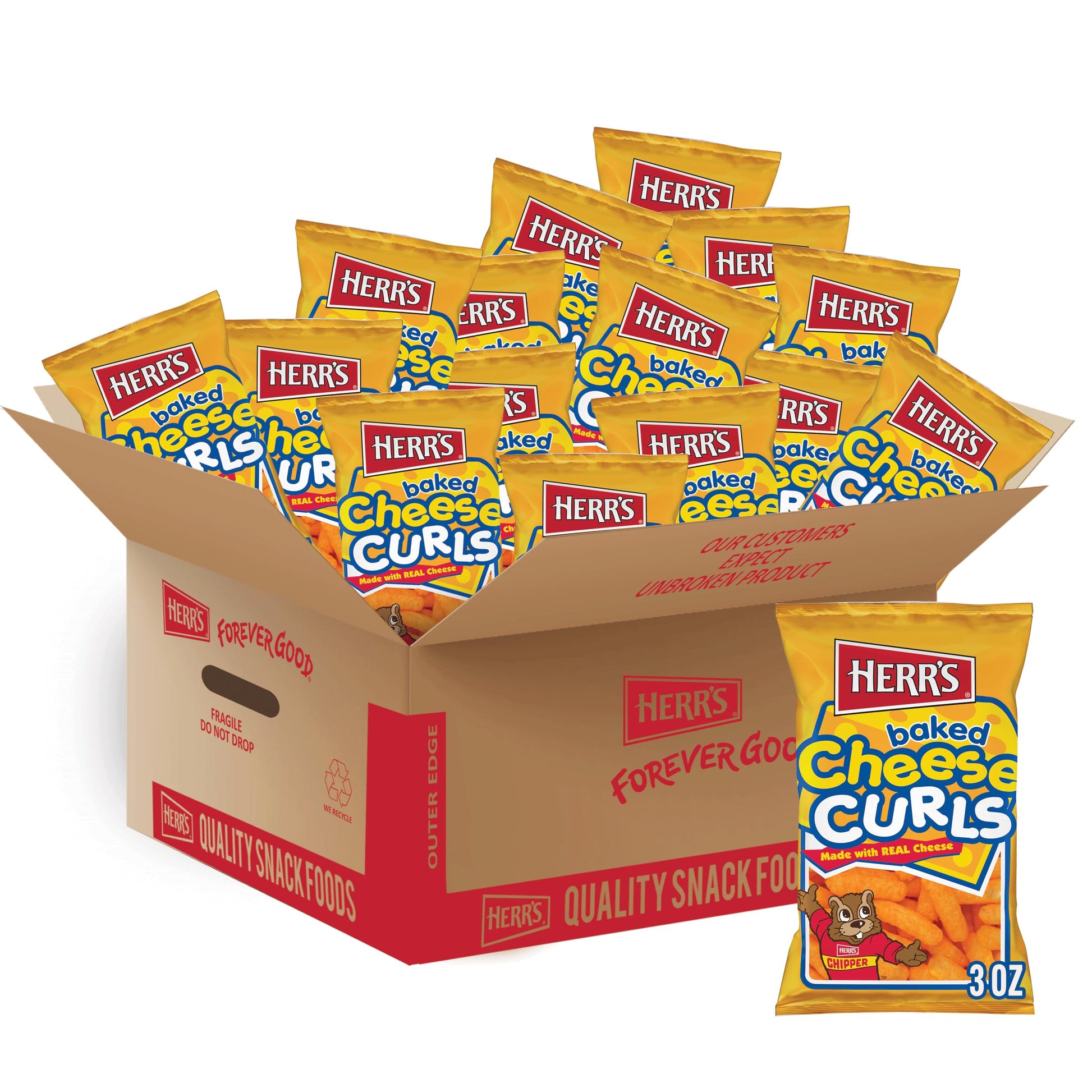 Herrs Baked Cheese Curls, 3 Ounce (Pack of 20 Bags) - Light and Cheesy Baked Curls - Great for Lunchboxes and On-the-Go