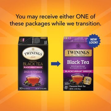 Twinings Blackcurrant Breeze Black Tea Individually Wrapped Bags, 20 Count (Pack Of 6), Sweet, Tangy Taste, Caffeinated, Enjoy Hot Or Iced | Packaging May Vary