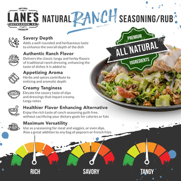 Lane'S Ranch Seasoning Powder - Premium All Natural Ranch Powder For Dips, Wings, Fries, Dressing & Pizza | Ultra Low Sodium Ric